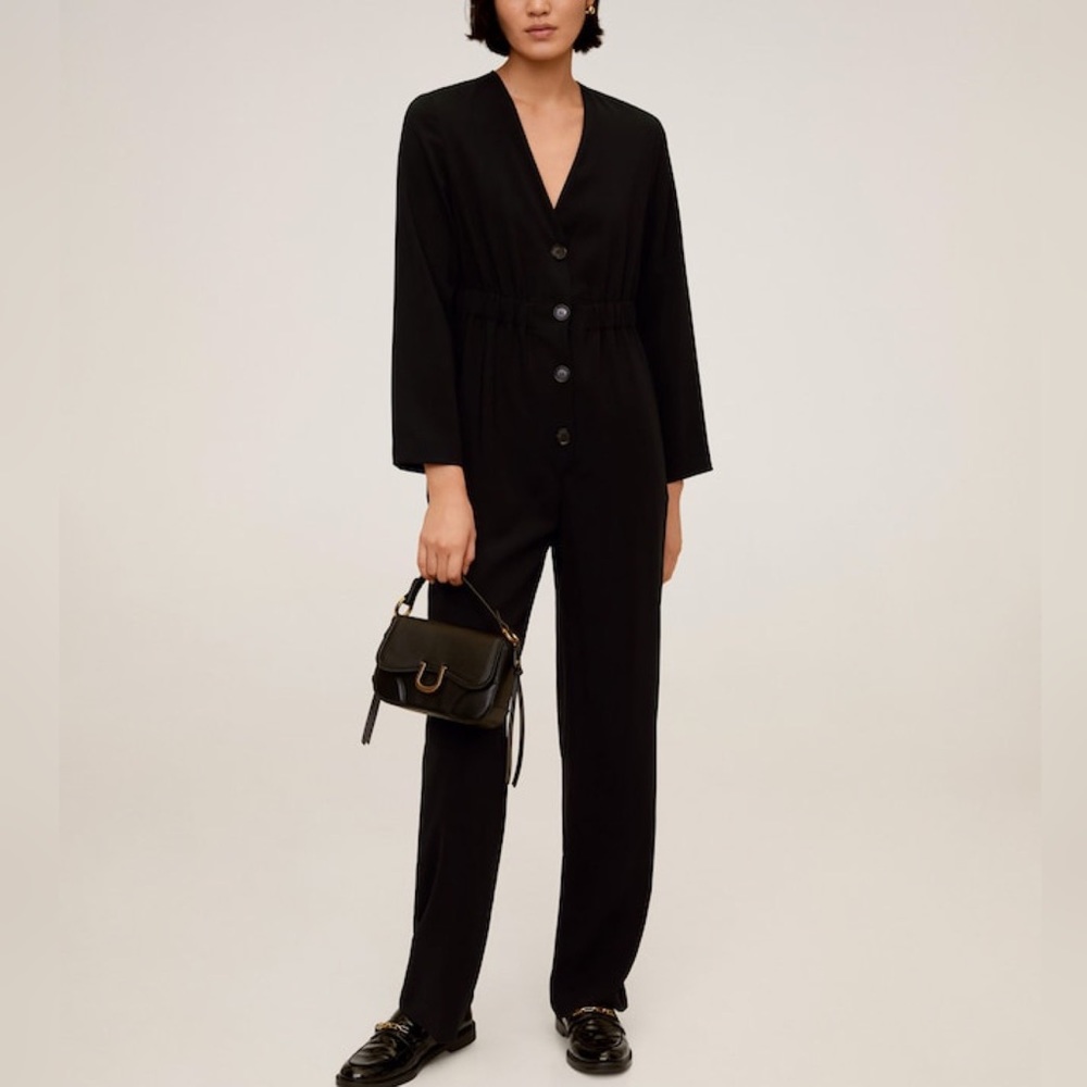 Mango NWT Black Jumpsuit Long sleeves Buttoned